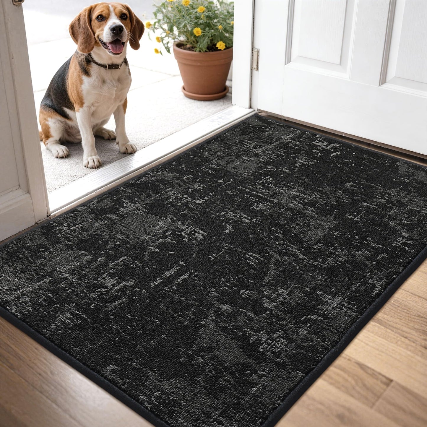 BEQHAUSE Dirt Trapper Door Mat 32" x 48", Non-Slip Doormats Washable Entryway Rugs, Stain Resistant Dog Door Mats Absorbent Welcome Floor Mat for Front Back Door, Mud Wet Shoes & Paws, Black