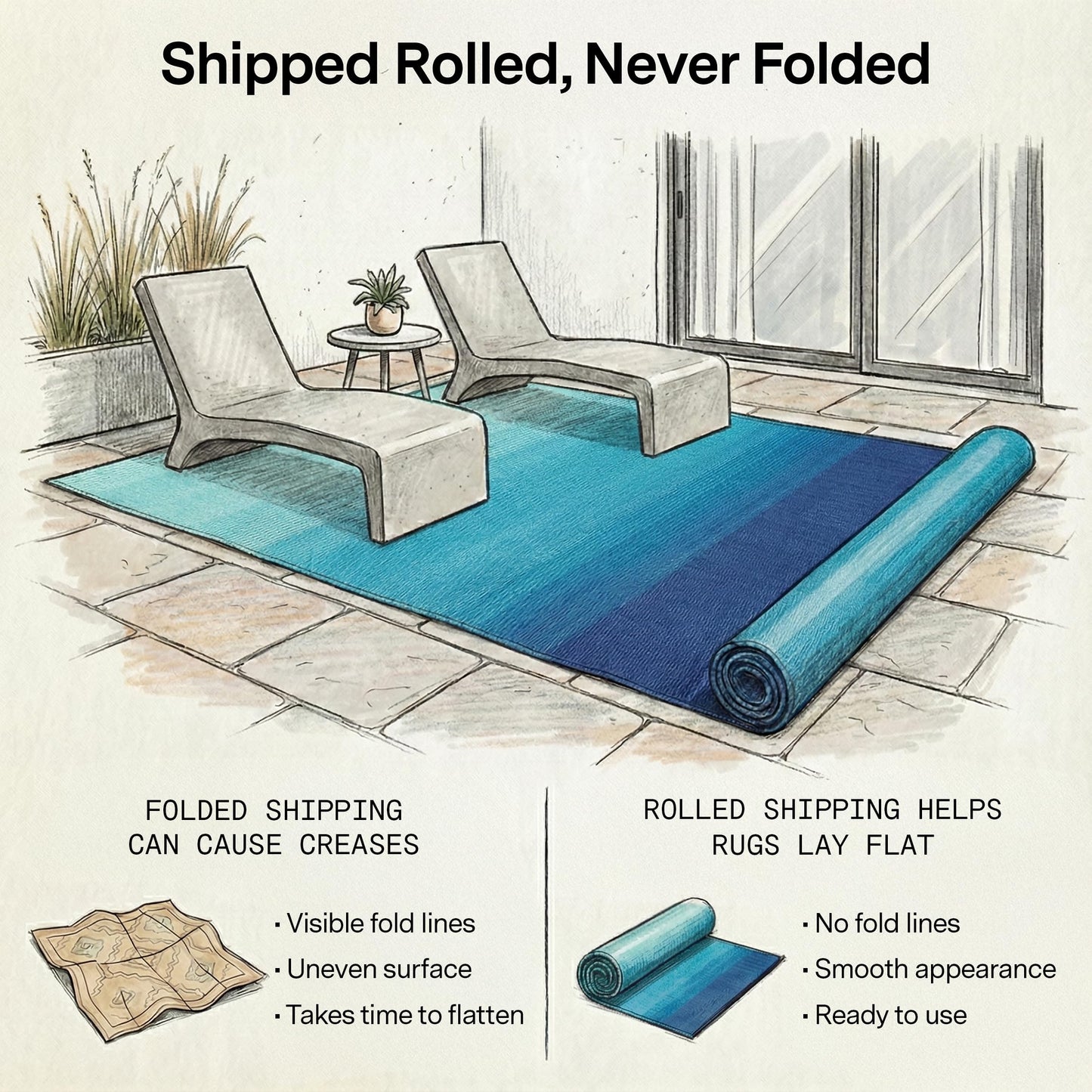 Fab Habitat Outdoor Rug - Waterproof, Fade Resistant, Crease-Free - Premium Recycled Plastic - Ombre - Patio, Porch, Deck, Balcony - Big Sur - Teal - 5 x 8 ft