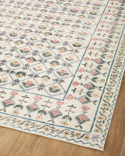 Loloi Rifle Paper Co. Eden Collection EDE-03 Lattice Ivory 5'-0" x 7'-6" Area Rug feat. CloudPile™