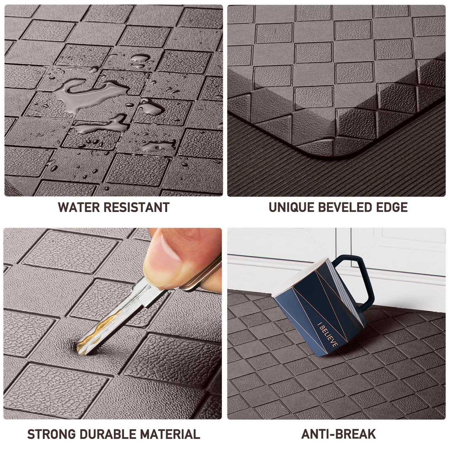 HappyTrends Kitchen Mat Cushioned Anti-Fatigue Kitchen Rug,17.3"x39",Thick Waterproof Non-Slip Kitchen Mats and Rugs Heavy Duty Ergonomic Comfort Rug for Kitchen,Floor,Office,Laundry,Chocolate