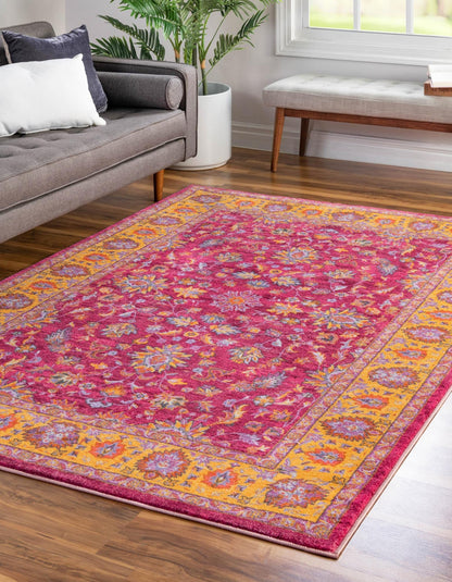 Rugs.com - Medina Rug – 5' 3 x 7' 9 Berry Pink Washable Area Rug Vintage Floral Design for Living Rooms, Bedrooms, and Dining Areas