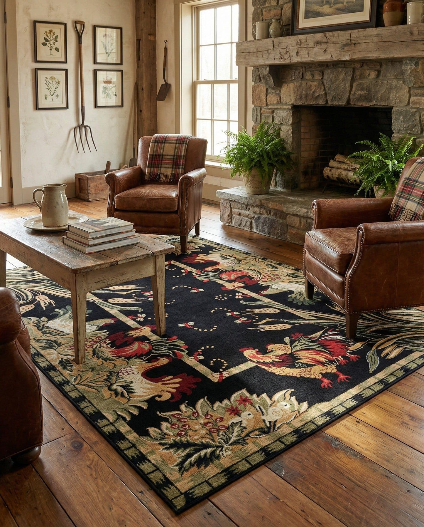 Rugs.com - Pastoral Rug – 7' 10 x 10' Black Easy-Clean Area Rug – Rustic Cabin Lodge Style, Traditional Country Decor for Living Rooms and Dining Rooms