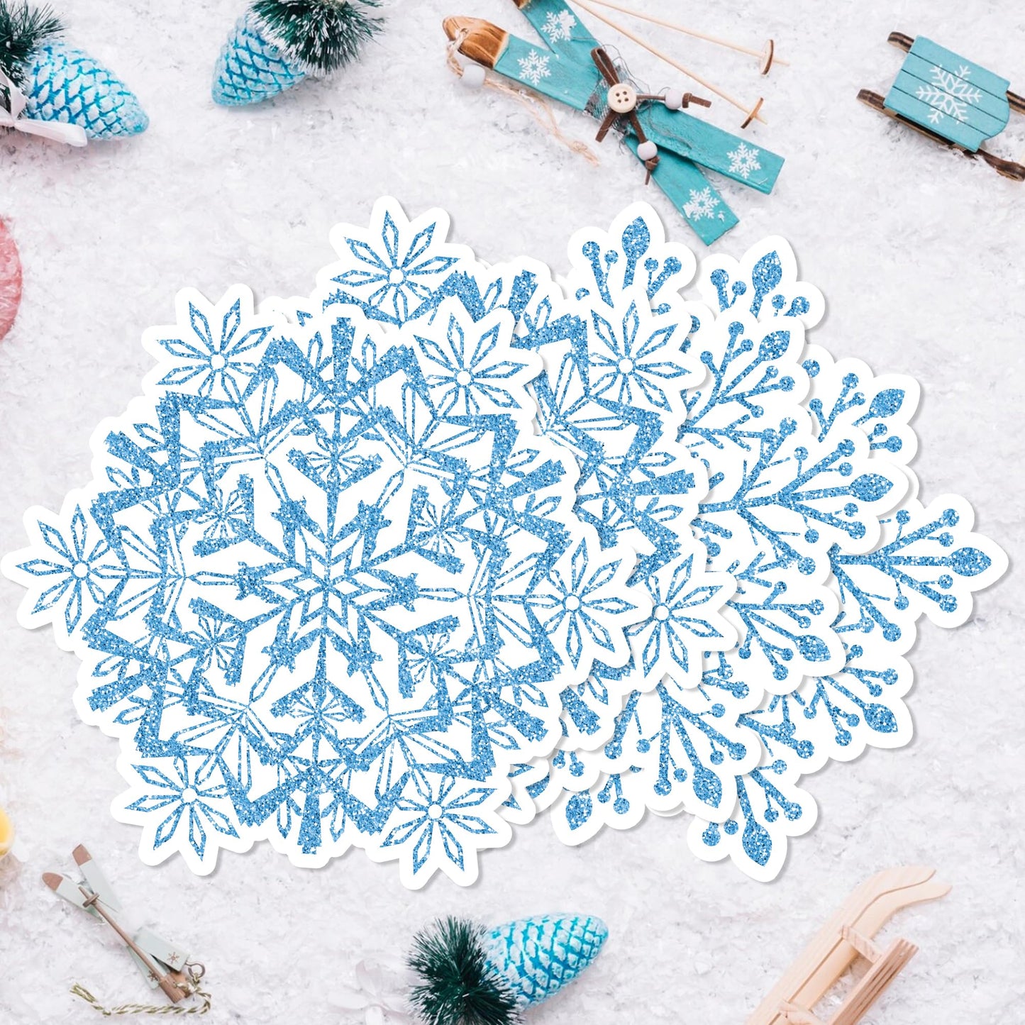 Snowflake Placemats Blue Paper Placemats Set, Disposable Winter Table Mat Snowflake Decorations for Christmas Winter Party Supplies Table Setting Kitchen Home Table Decor(24 Pack)