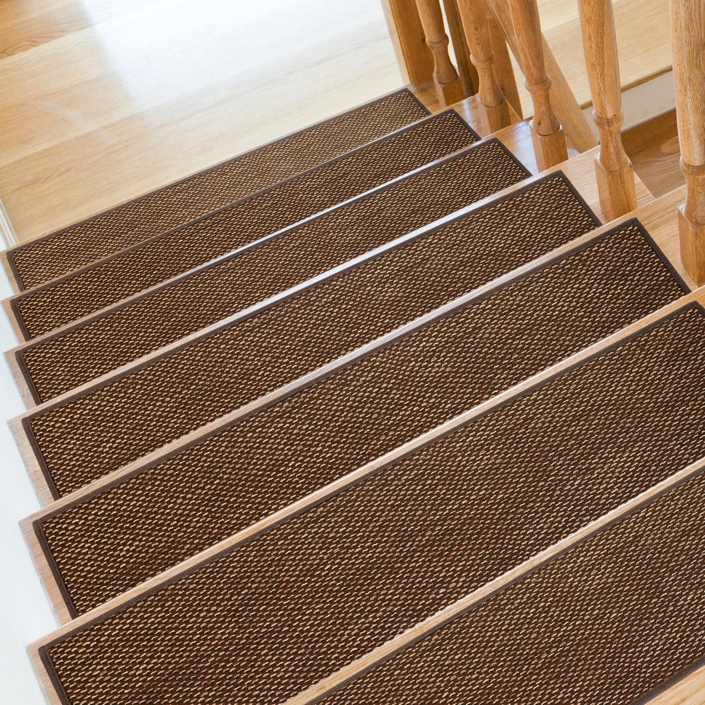 SMILOOL Stair Treads Non Slip for Wooden Steps Indoor 9" x 36" 8 Pack Extra Wide Stair Tread Carpet Stairs Runner, Step Pads with Reusable Adhesive for Dogs Kids Elders, Machine Washable, Brown