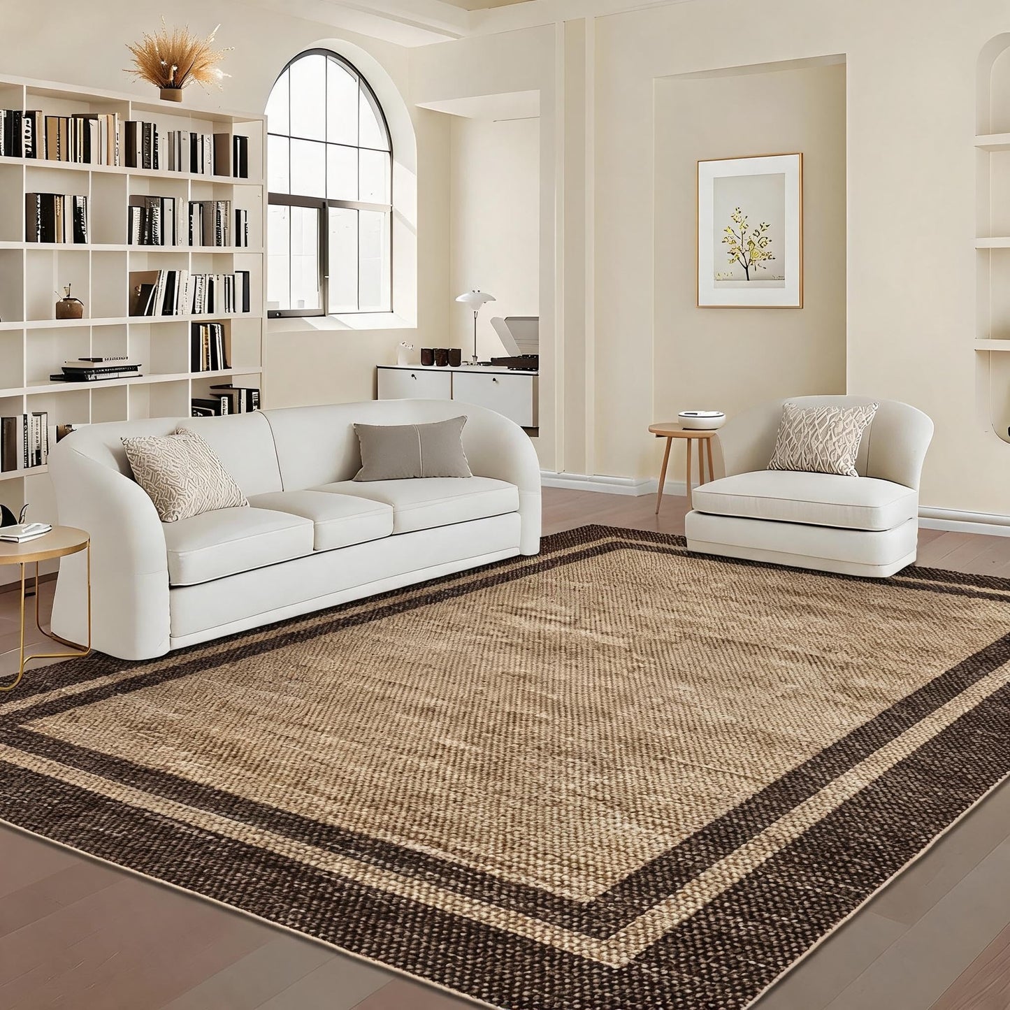 Garvee 8x10 Area Rug Neutral Border Rugs for Living Room Brown Rug Washable Rugs for Bedroom Non Slip Non Shedding Floor Cover Stain Resistant Low Pile Throw Carpet for Dining Room Nursery，Brown