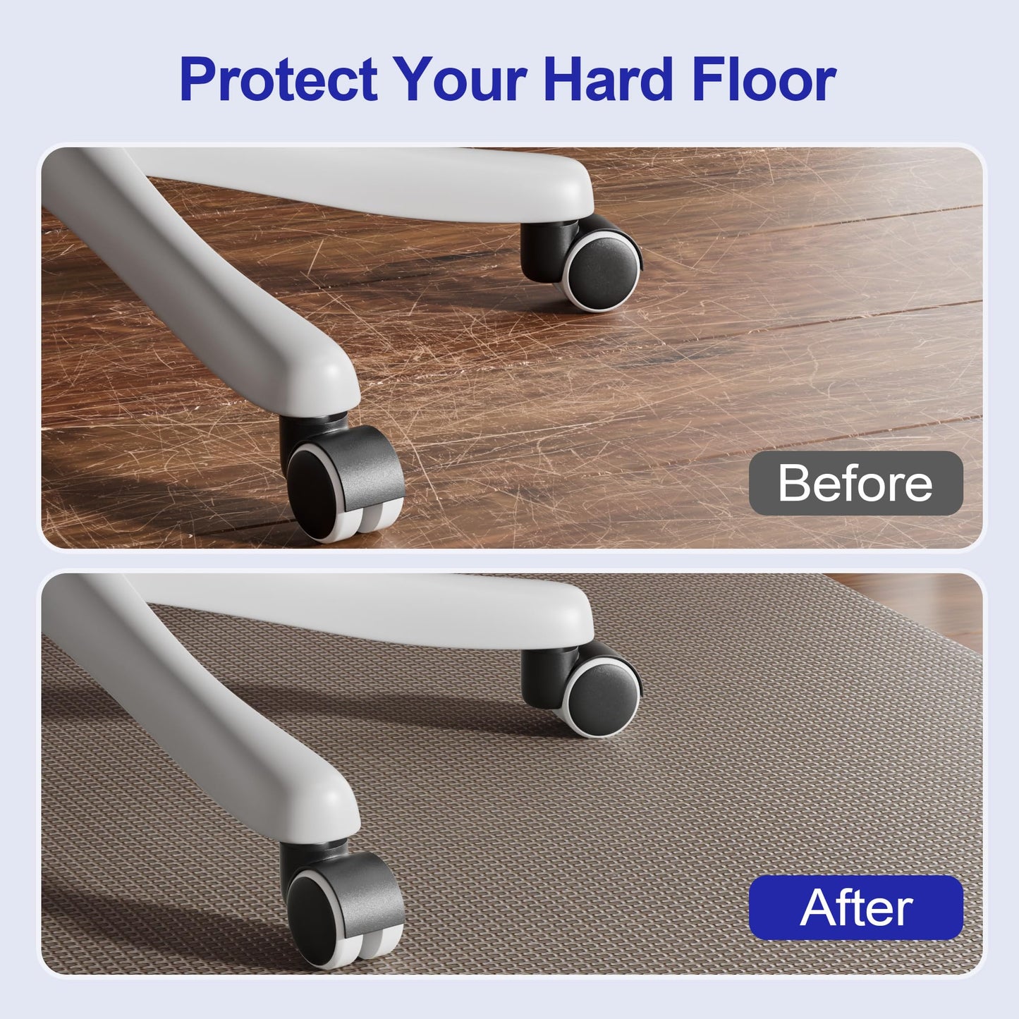 Delamu 36"×48" Office Chair Mat for Hardwood Floor, Heavy Duty Hard Floor Protector for Chairs, Anti-Slip PVC Woven Desk Chair Mat for Home Office, Light Brown