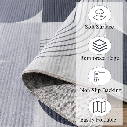 QDUIDU Large Machine Washable 4x6 Area Rug, Soft Modern Geometric Abstract Grey Rugs for Bedroom Living Room, Non-Shedding Faux Wool Indoor Throw Floor Carpet for Office Entryway Dining Room Decor