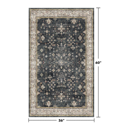 Large 3x5 Entryway Rug Indoor - Washable Non-Slip Low Pile Ultra Soft Area Rug for Large Kitchen, Bedroom Bedside, Mudroom - Distressed Boho Modern Aesthetic Geometric Decor, Ashen/Multi