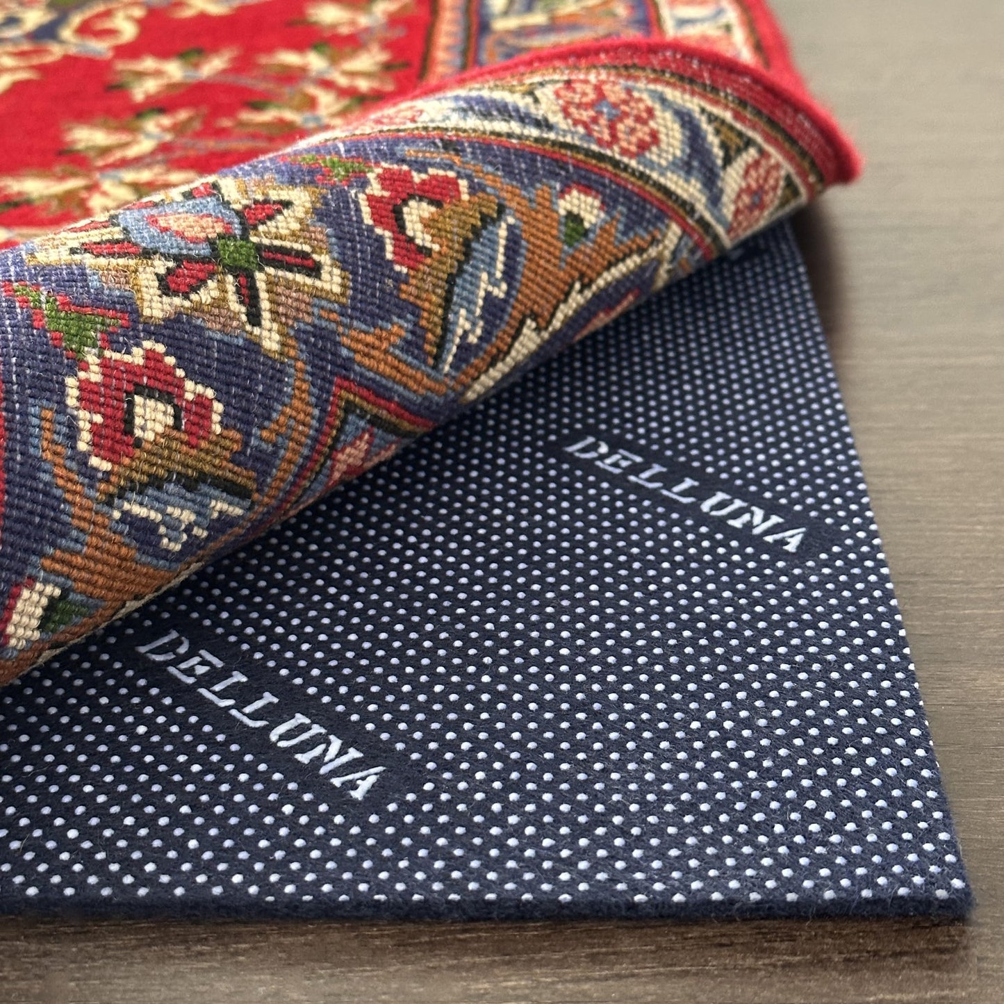 DELLUNA Non-Slip Area Rug Pad 1/8" Thick Double Side Rubber + Felt, 4'x6' Premium Deluxe Cushioned- Safe for All Floors, Adds Comfort and Protection, Ultra Strong Grip, Stop Rug from Moving.