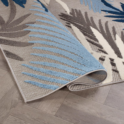 Rugshop Blue Palm Frond Indoor/Outdoor Area Rug Non-Shedding Easy Cleaning for Patio, Deck and Living Room, 5' x 7'
