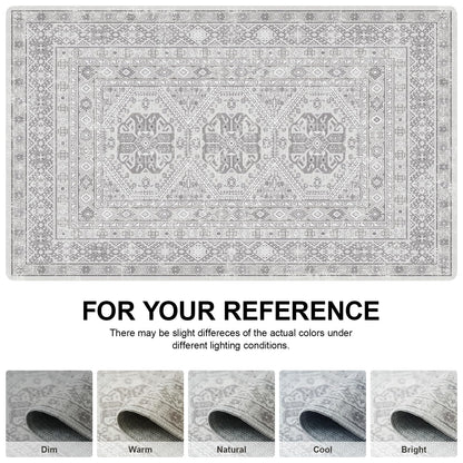 Washable Area Rug Non Slip - 2x3 Small Kitchen Boho Rug Vintage Entryway Low Pile Carpet for Doormat Grey