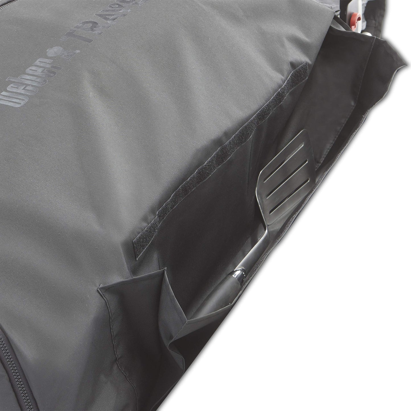 Weber Traveler Cargo Protector Grill Cover, Black – Form‑Fitted Grease‑Resistant Cover with Tool Storage Pockets, Heavy-Duty & Water Resistant for Easy Transport