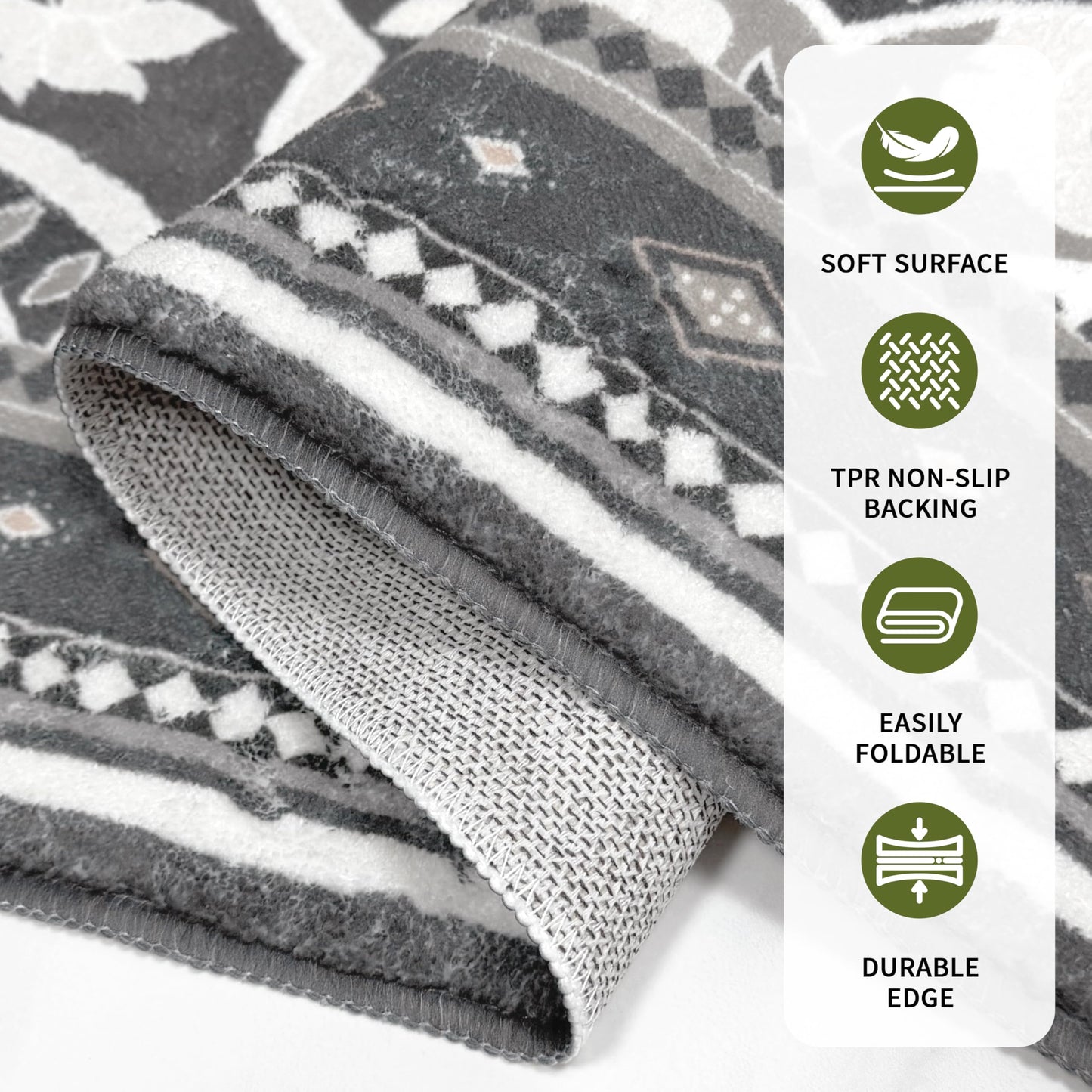 XSYarn Washable 2x6 Runner Rug, Soft Boho Kitchen Hallway Runner Rug TPR Non-Slip Low Pile Farmhouse Floor Mat for Bathroom Laundry Bedroom Grey