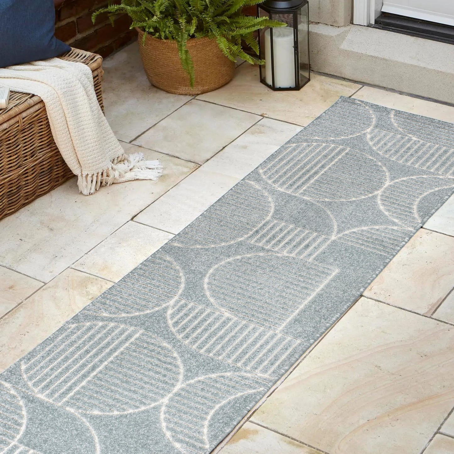 JONATHAN Y Nordby High-Low Arch Striped Light Blue/Cream Indoor/Outdoor Runner Rug, 2x8, for Patio, Backyard, Living Room, Bedroom, Office, Hose-Washable (SCN104F-28)