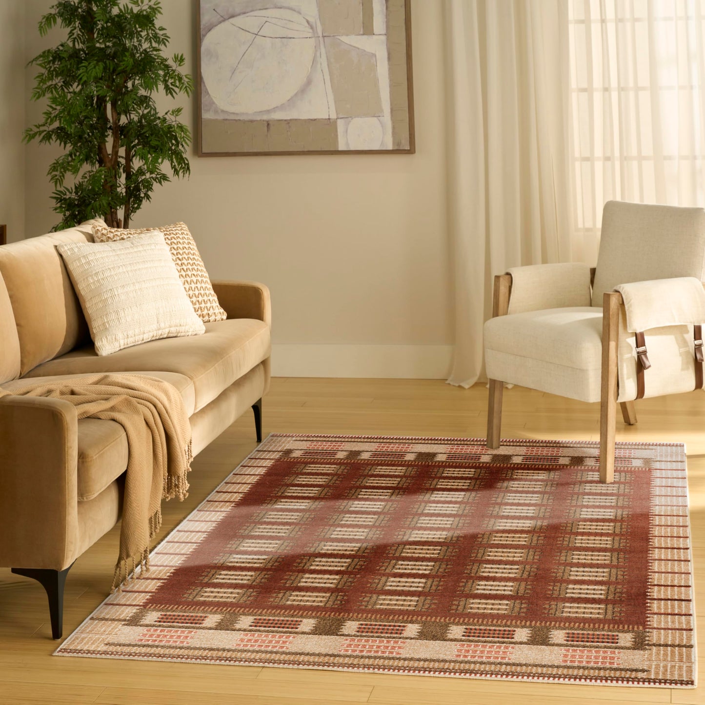 Nourison Home Nordic Rust 4' x 6' Area Rug - Easy Clean, Non Shedding, Bed Room, Living Room, Dining Room, Kitchen (4' x 6')