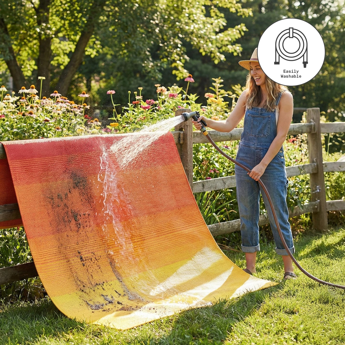 Fab Habitat Outdoor Rug - Waterproof, Fade Resistant, Crease-Free - Premium Recycled Plastic - Ombre - Patio, Deck, Porch, Balcony, Laundry Room - Big Sur - Sunset - 4 x 6 ft
