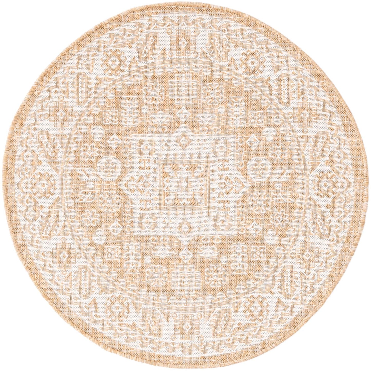 Rugs.com - Outdoor Aztec Rug – 3 Ft Round Natural Indoor/Outdoor Rug – Flatweave Area Rug for Patios, Decks, and Porches