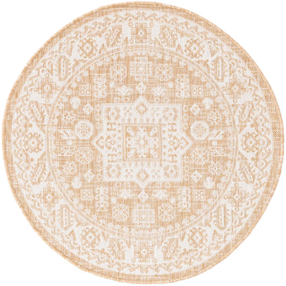 Rugs.com - Outdoor Aztec Rug – 3 Ft Round Natural Indoor/Outdoor Rug – Flatweave Area Rug for Patios, Decks, and Porches
