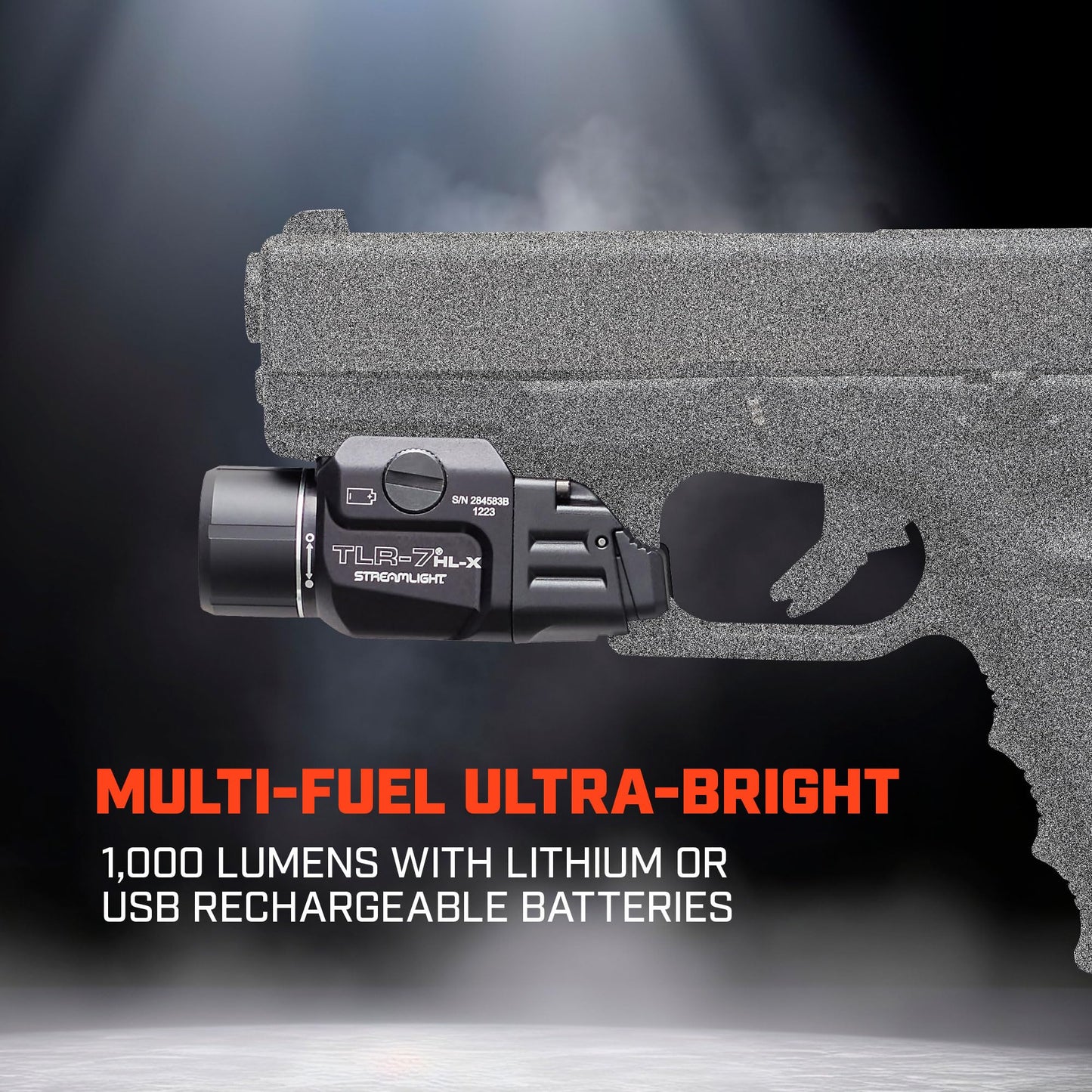 Streamlight 69458 TLR-7 HL-X USB 1000-Lumen 22000-Candela Rechargeable Rail Mounted Weapon Light with Interchangeable High & Low Switches and Key Kit, Black