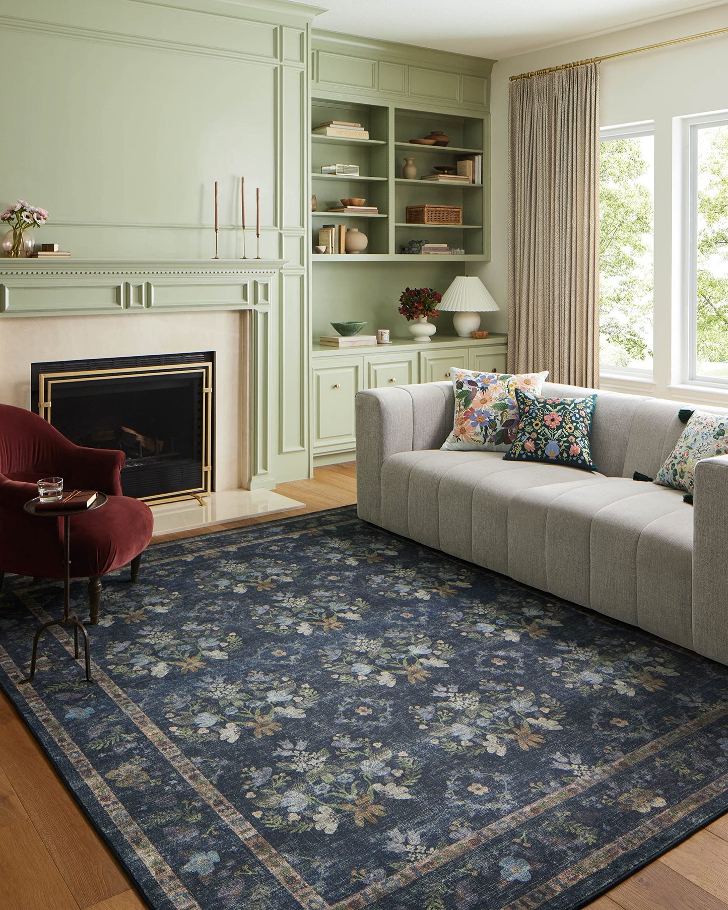 Loloi Rifle Paper Co. Courtyard Collection COU-04 Navy 5'-0" x 7'-6" Area Rug feat. CloudPile