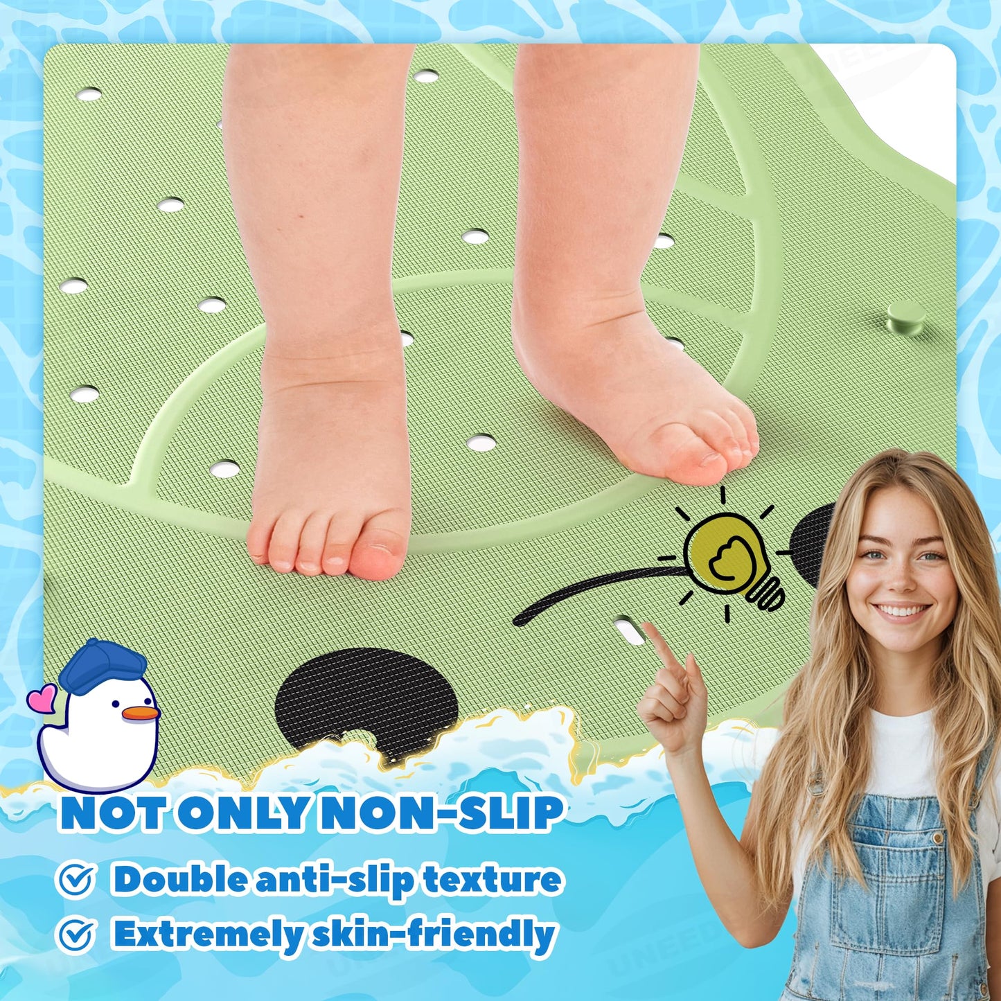 UNEEDE Kids Bathtub Mat Non Slip Shower Mat for Toddlers, Washable Anti Slip Tub Surface, Soft Rubber Mat for Bathtub Shower, Waterproof Bathtub Essentials for Children（Not for Textured Surfaces）