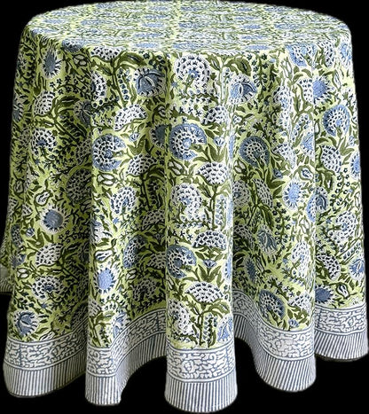 ATOSII Amara 100% Cotton Round Summer Tablecloth, Handblock Print Floral Table Cloth for Kitchen Dining Linen I Parties, Weddings, Outdoors I Grand Millennial Farmhouse Home Decor 90" Inches Round