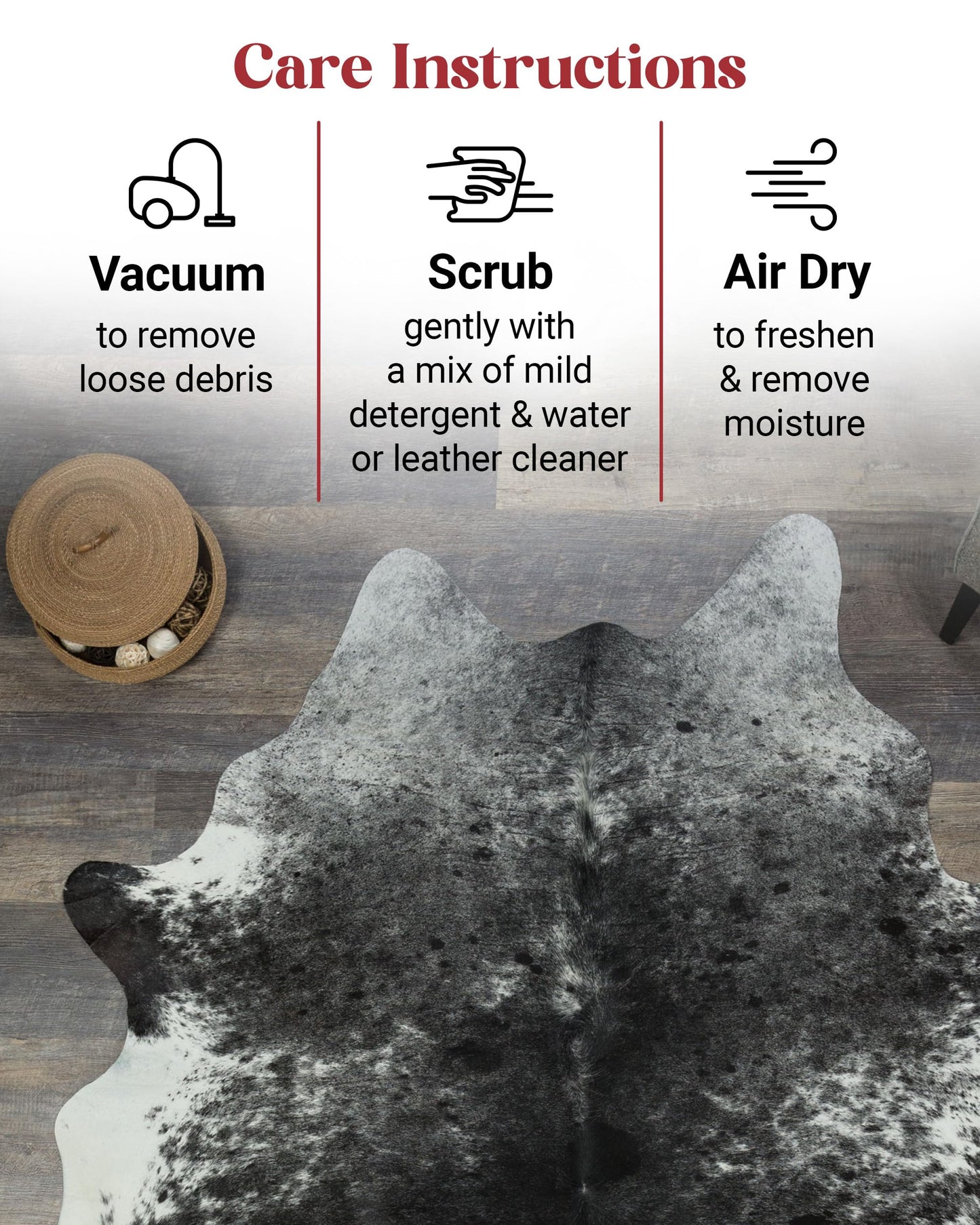 HIDES BAZAAR Black Salt and Pepper Cowhide Rug Premium Black and White Rugs for Living Room & More - Unique Black and White Rug Made Tanned Leather Cow Hides - Cow Hide Rugs 6x7-8 ft
