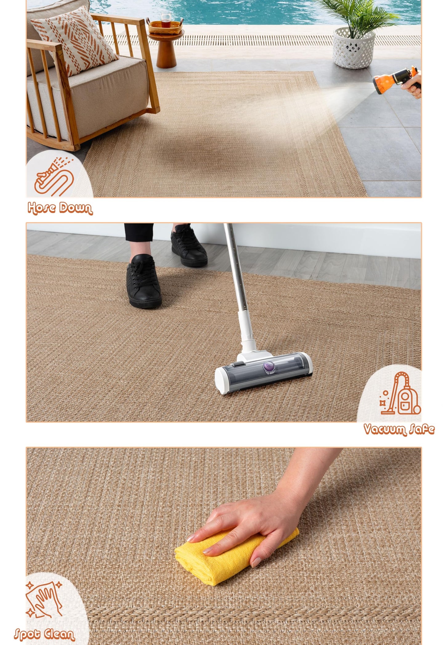 RUGGERRUGS Berry Easy Jute Indoor Outdoor Rug, 4x6 Neutral Bordered Jute Look, Weather Resistant, Easy Care, Lightweight Outdoor Farmhouse Carpet for Patio, Porch, Living Room (4' x 6', Natural)