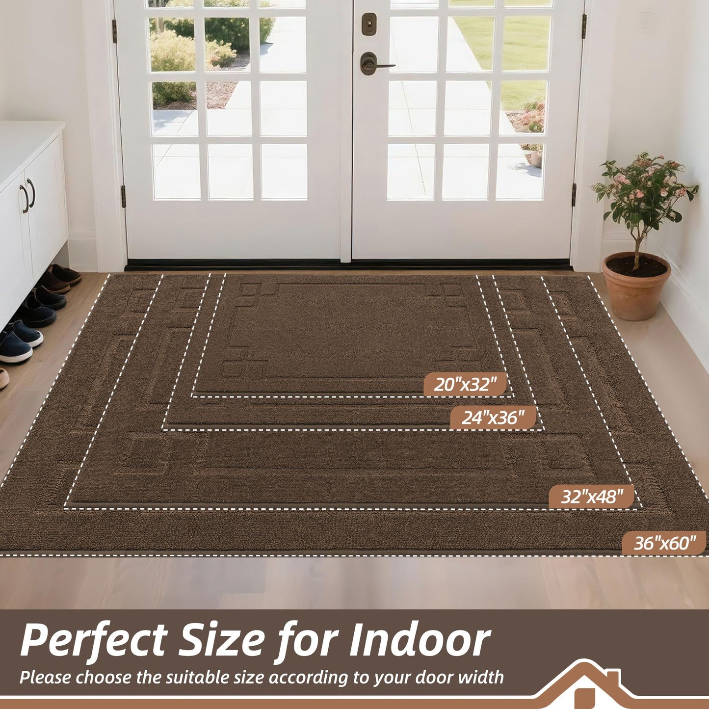 BEQHAUSE Door Mat 32" x 48", Non-Slip Door Mats Indoor Entryway Rugs Washable Low-Profile Absorbent and Dirt Trapper Floor Mats, Dog Door Mat for Front Back Door, Mud Wet Shoes & Paws, Brown