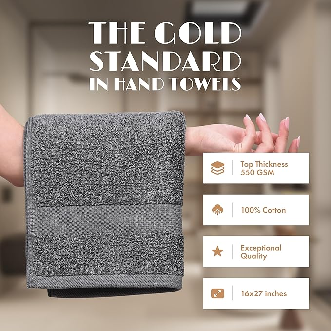 White Classic Gray Hand Towels for Bathroom Cotton Hand Towel Bulk for Gym