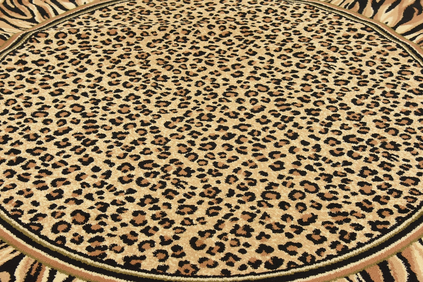 Unique Loom Wildlife Collection Animal Inspired with Cheetah Bordered Design Area Rug (8' 0 x 8' 0 Round, Ivory/Black)
