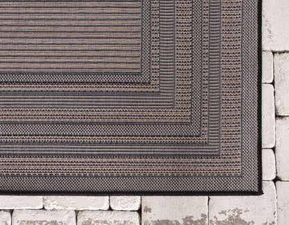 Unique Loom Outdoor Border Collection Area Rug - Multi Border (4' x 6' Rectangle, Gray/ Black)