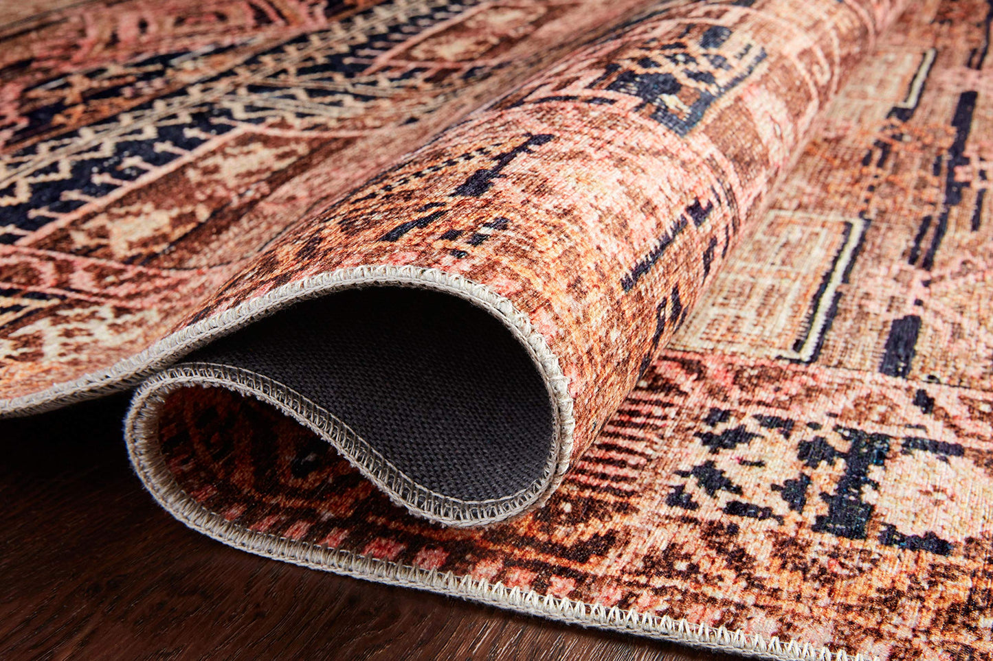 Loloi Layla Collection LAY-14 Mocha/Blush 7'-6" x 9'-6" .13" Thick Area Rug, Soft, Durable, Vintage Inspired, Distressed, Low Pile, Non-Shedding, Easy Clean, Printed, Living Room Rug