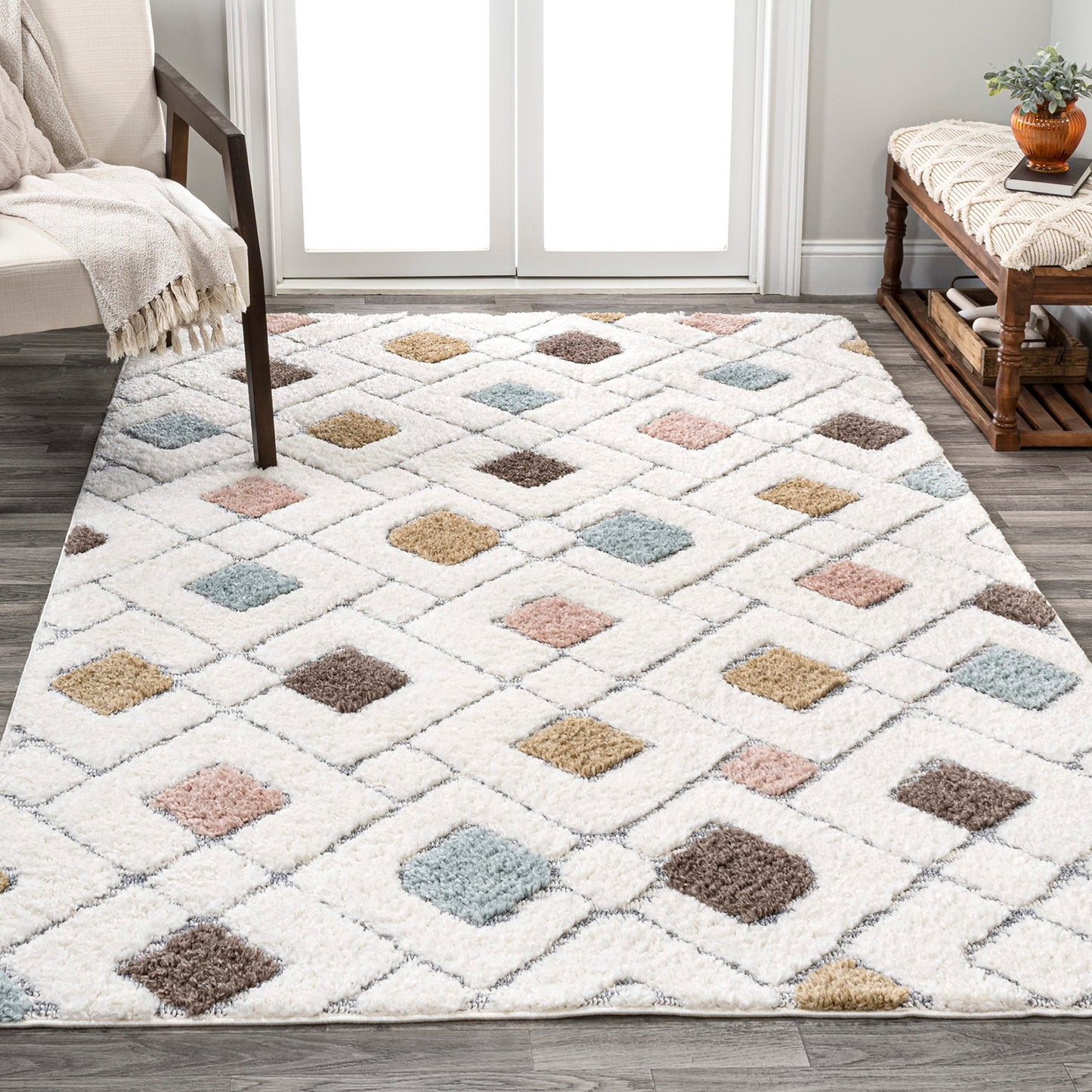 JONATHAN Y Trellis High-Low Multi/Cream Indoor Area Rug 4X6 ft, Astrid Retro for Living Room, Bedroom, Kitchen, Office, Easy-Cleaning, High Traffic, Pet-Friendly, Non-Shedding SNT103A-4