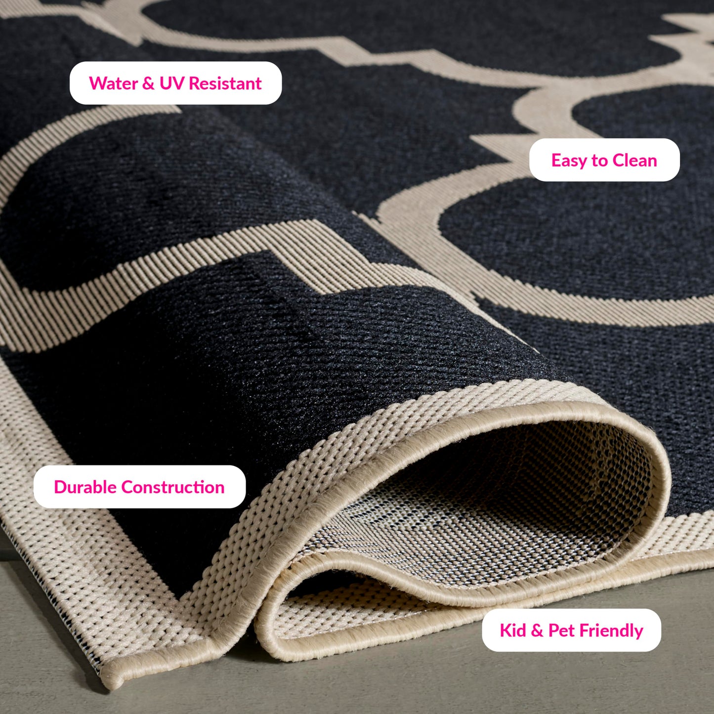 SAFAVIEH Washable Rug Outdoor Courtyard Collection - 2'7" x 5', Black & Beige, Non-Shedding & Easy Cleaning, Ideal for Patio, Backyard, Mudroom (CY6243-266)