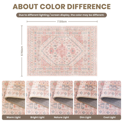 zesthome Pink Rug - 5x7 Area Rugs for Bedroom, Stain Resistant Washable Rugs for Nursery Room, Living Room, Home Decor, Girls Rug (Pink/Blue,5'x7')