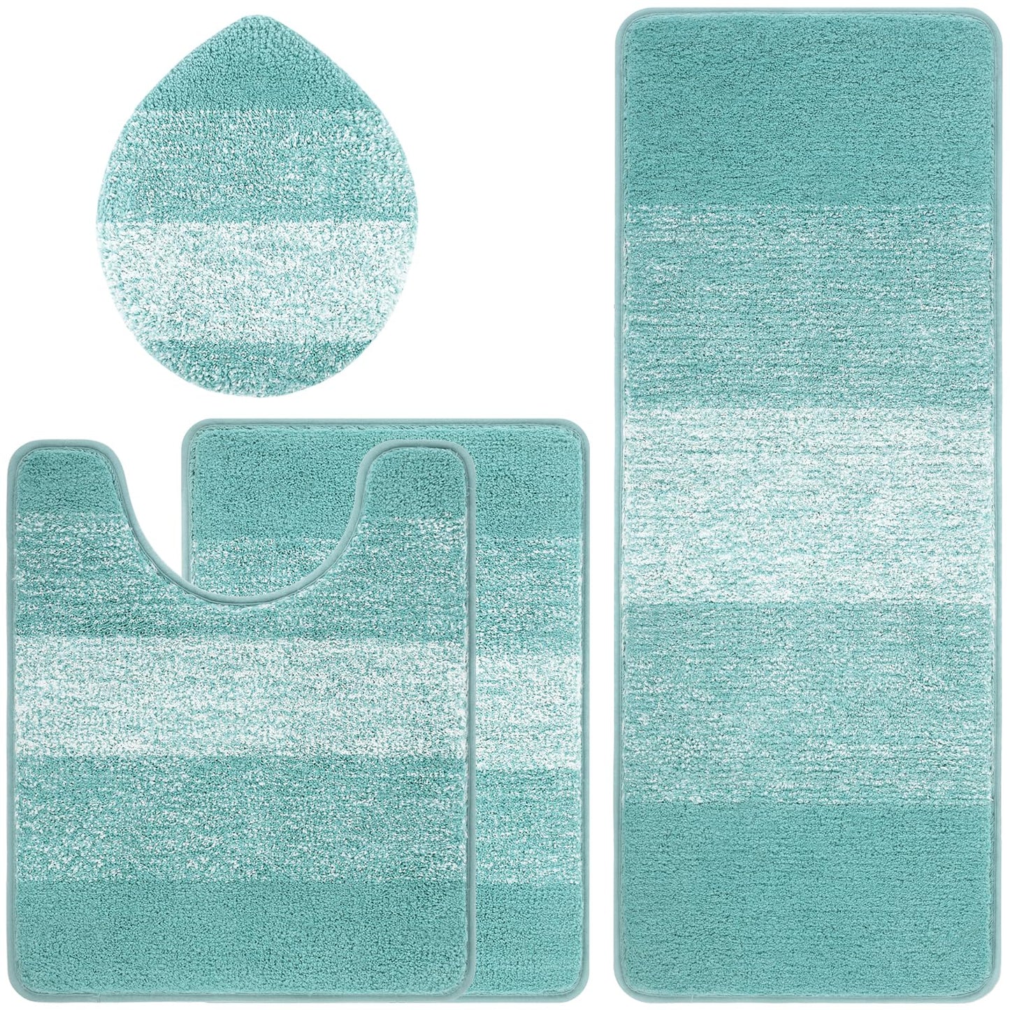 Bsmathom Bathroom Rugs Sets 4 Piece, Soft Absorbent Microfiber Bath Rugs with U-Shaped Contour Toilet Rug and Toilet Lid Cover, Thick Non-Slip Plush Shaggy Bath Mat Set,Teal