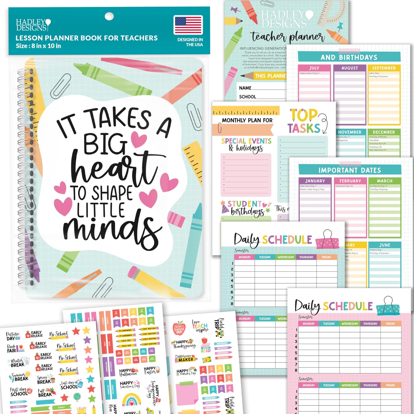 Hadley Designs Teacher Planner 2025-2026 – Lesson Planner Book for Teachers Must Haves, Undated Teacher Planners, Lesson Plan Notebook, Homeschooling Planners, Teachers Appreciation Gifts