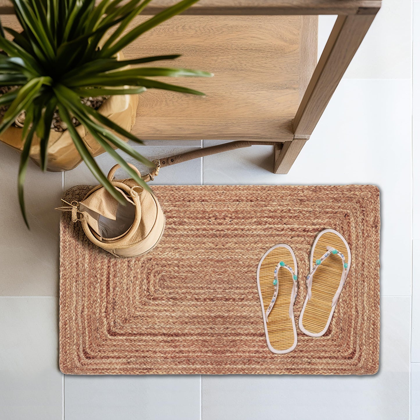 COTTON CRAFT Jute Rug - Braided 100% Jute Door Mat - Woven Neutral Reversible Small Rug - Entryway Kitchen Living Room Bedroom Bathroom Farmhouse Rustic Boho Door Mat Throw Carpet - 22x34 - Natural
