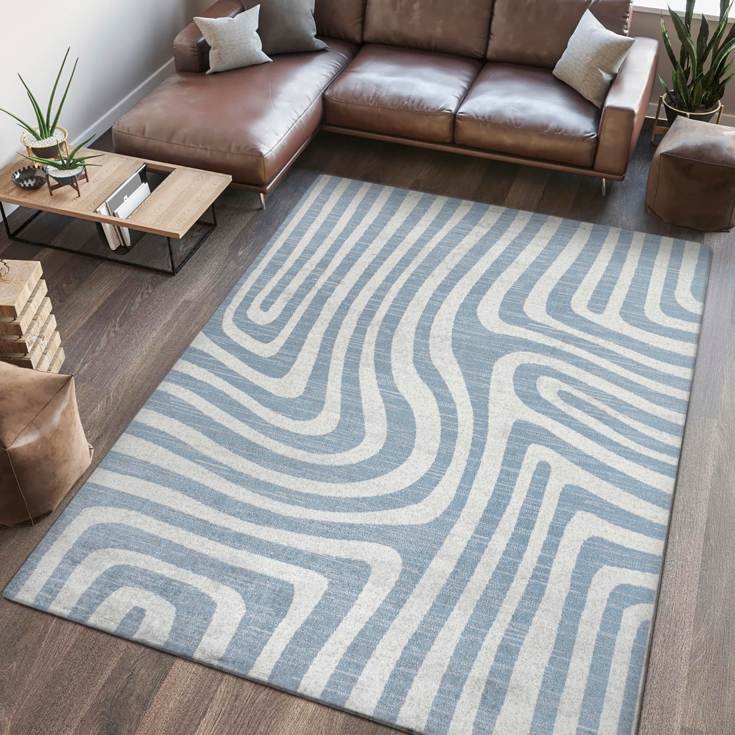 JONATHAN Y Machine Washable Blue/Cream Indoor Area Rug 3X5 ft, Maze Abstract Two-Tone Low-Pile for Living Room, Bedroom, Kitchen, Office, Easy-Cleaning, Pet-Friendly, Non-Shedding WSH309A-3