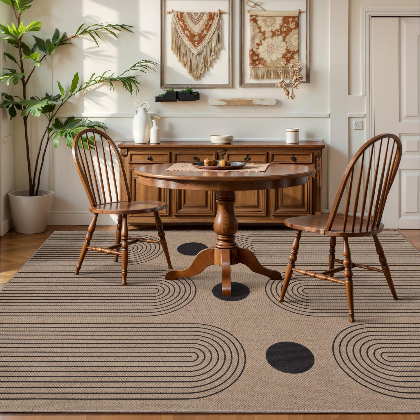 Tangsoo Rainbow Easy Jute Area Rug 4x6 Washable Rug for Indoor Outdoor Patio,Non-Slip Thin Farmhouse Floor Carpet,Boho Throw Mat for Front Porch Kitchen Bedroom Foyer Sunroom
