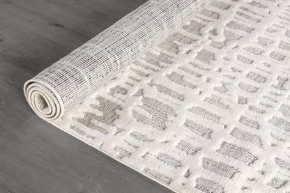 Beverly Rug Micro Loop Area Rug Gray/White 5x7 Abstract Modern Luxury Irregular Grid Durable Soft Indoor Rugs for Living Dining Room Office Stain Resistant Non Shedding Casual Indoor Carpet 5 x 7