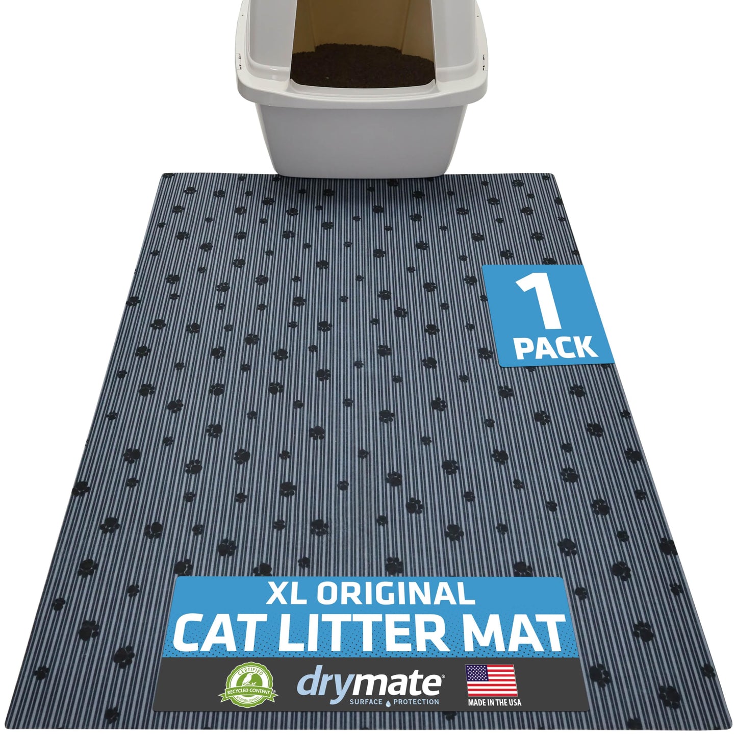 Drymate Cat Litter Box Mat, Litter Trapping Mat, Waterproof, Urine-Proof, Absorbent, Machine Washable, Soft on Paws, Contains Mess, Protects Floors, Kitten Supplies, Dark Grey, 28x36 XL