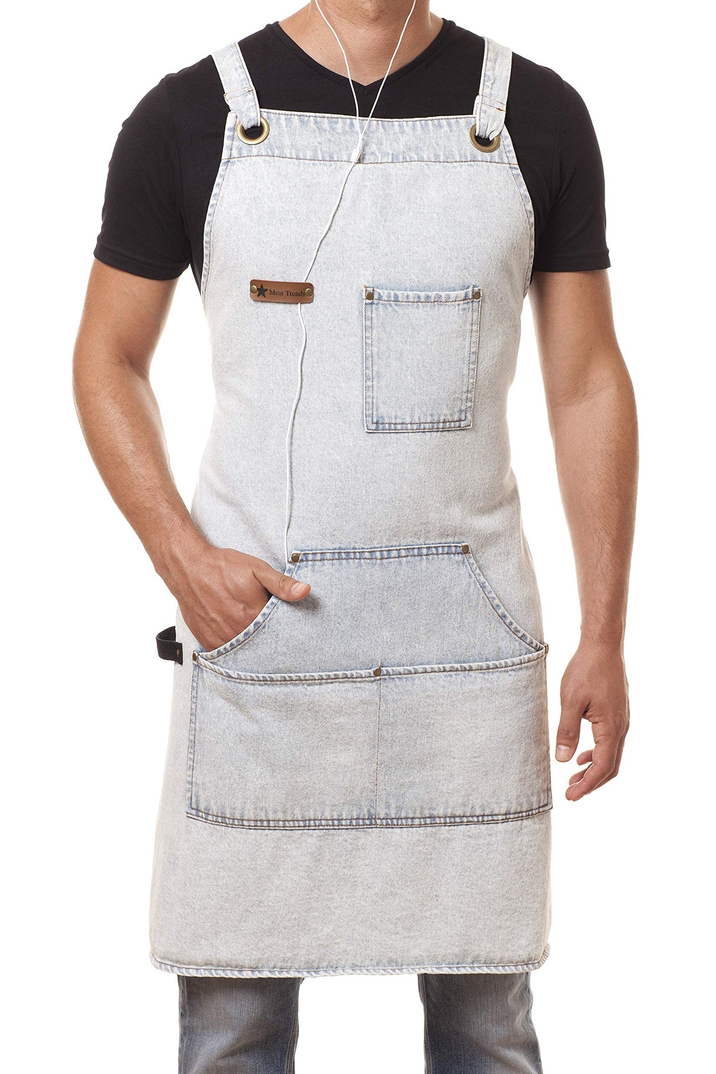 ARAWAK BRAVE Distressed Denim Apron Chef Kitchen BBQ Grill Light Blue Towel Loop + Quick Release Buckle + Tool Pockets Adjustable M to XXL