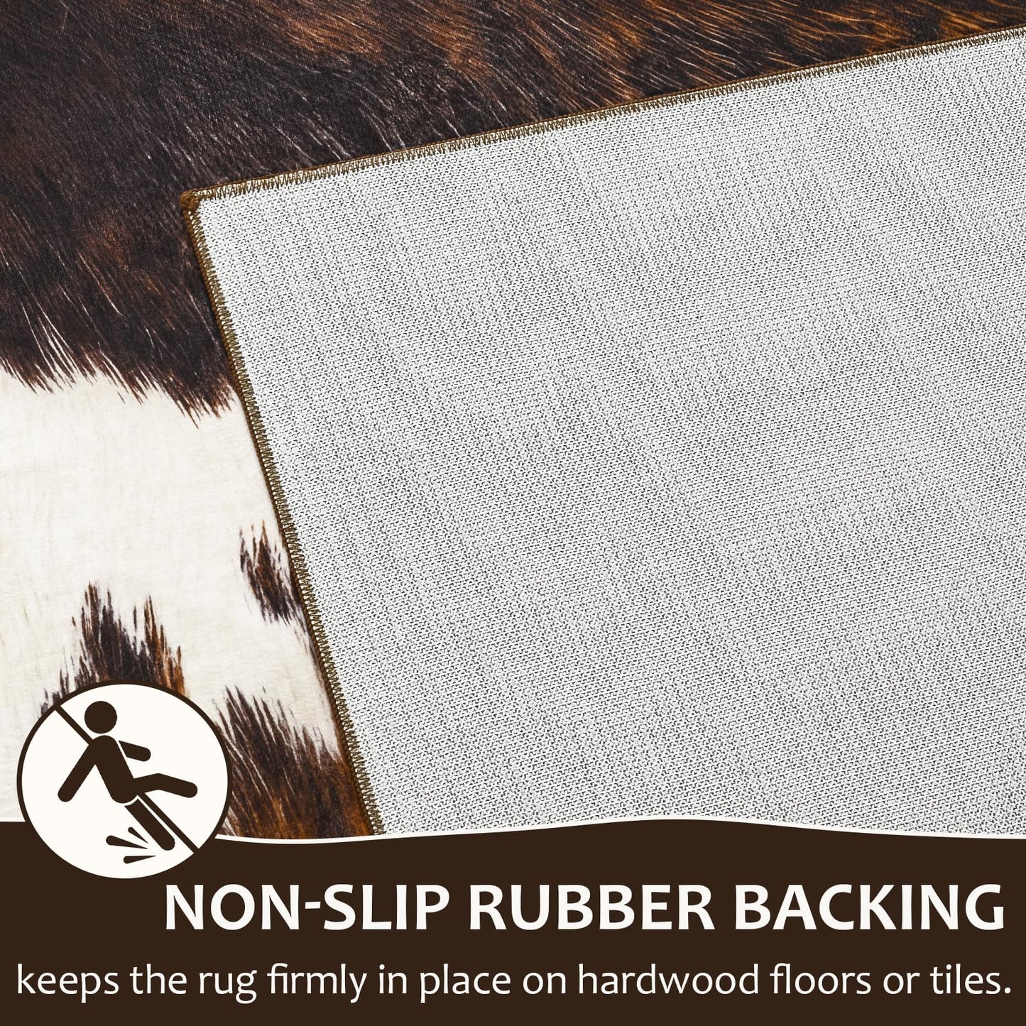 B BENRON Soft Cowhide Rug 4x6 Ft, Faux Cow Hide Rugs for Living Room Bedroom, Non-Slip TPR Backing for Hardwood Floors, Machine Washable & Easy to Clean, Pet Friendly Carpet for Kids, Brown
