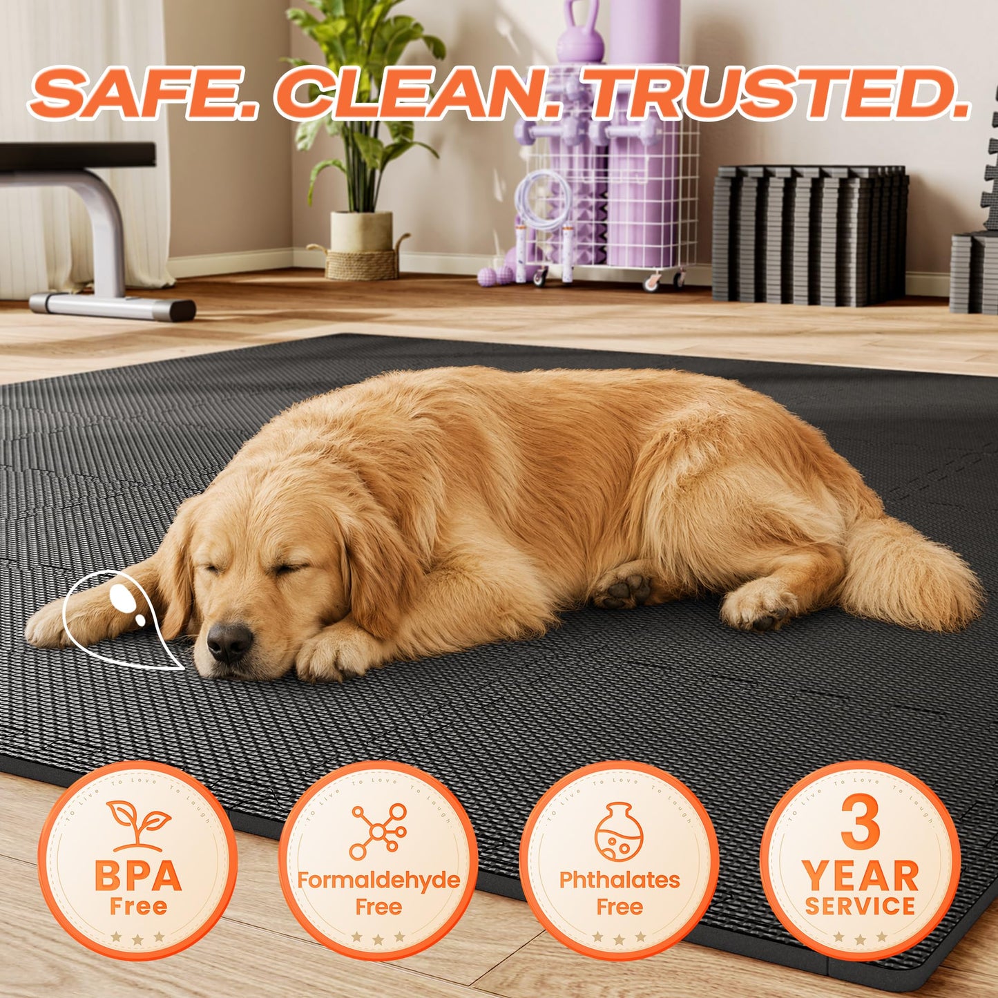 SUPERJARE Gym Floor Mats, EVA Foam Puzzle Exercise Mats, Interlocking Floor Mats, Cushioned Foam Floor Tiles, Gym Flooring Workout Mat for Home Gym, Playroom, Garage, 18 PCS, 12.6"x12.6"x0.4", Black