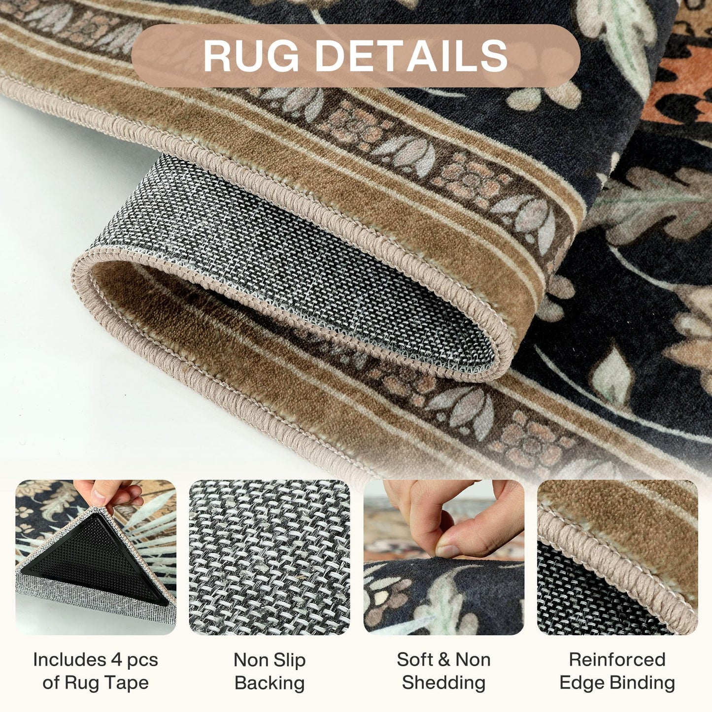 Tribesigns Tiger Leopard Print 5x7 Brown Area Rug, Boho Animal Washable Living Room Bedroom Rug, Soft Non Slip Low Pile Indoor Throw Dining Room Carpet for Office Playroom, Oeko-Tex Certified