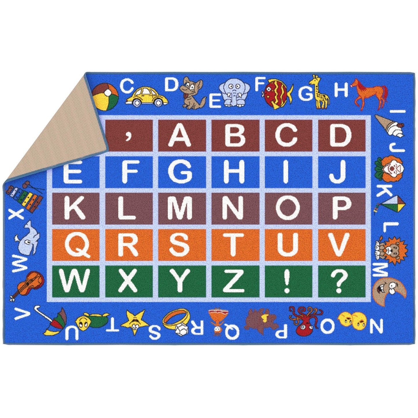 Ottomanson 3'3" x 5' Alphabet Kids Rug - Educational ABC Play Mat for Playroom, Bedroom, Daycare & Classroom - Fun & Interactive Learning Carpet - Durable & Non-Slip for High-Traffic Areas, Blue