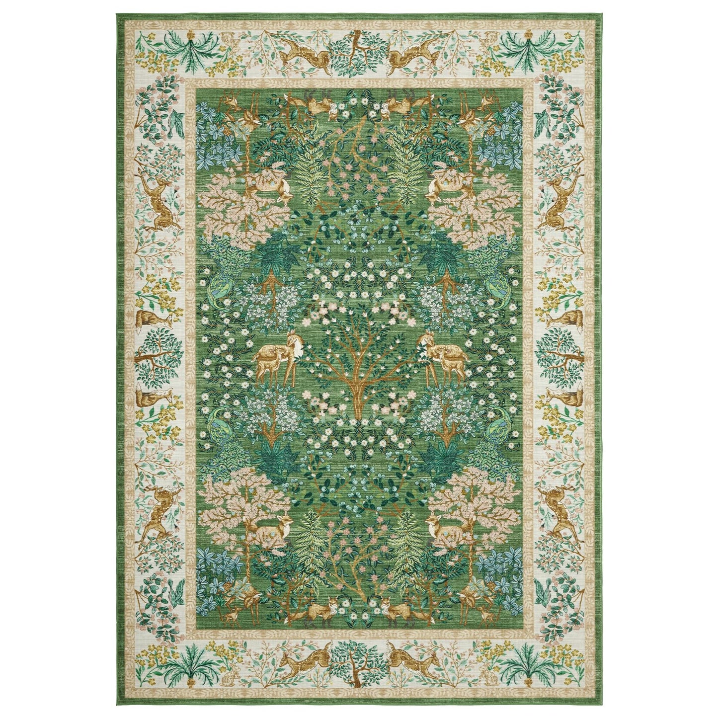 GarveeHome Forest Rugs 5x7 Living Room Rug Non Slip Washable Stain Resistant 5x7 Washable Rugs Jungle Animal Print Low Pile Soft Holiday Decor Carpet for Bedroom Laundry Room,Green