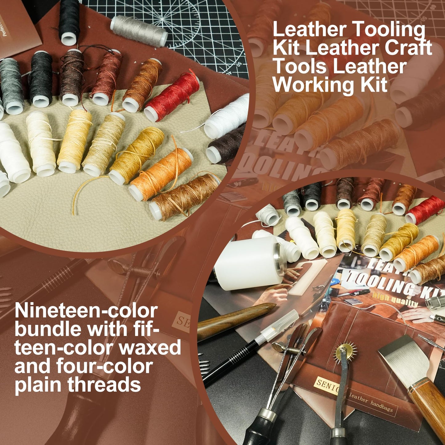 FIOQE Leather Tooling Kit Leather Craft Tools Leatherworking Kit 588Pcs DIY Set with Handbag for Bag Belt Wallet Engraving Punching Sewing Stamping Tools Professional